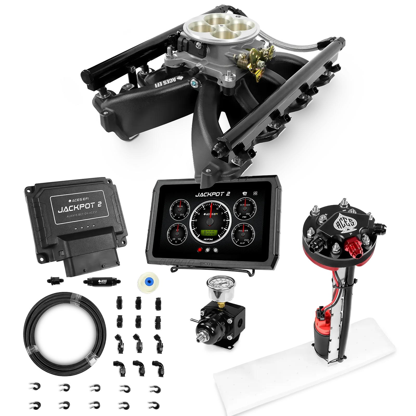 Jackpot 2 LS EFI System - Master Kit with Tight Fit In-Tank Pump Module + 40' PTFE Hose Kit